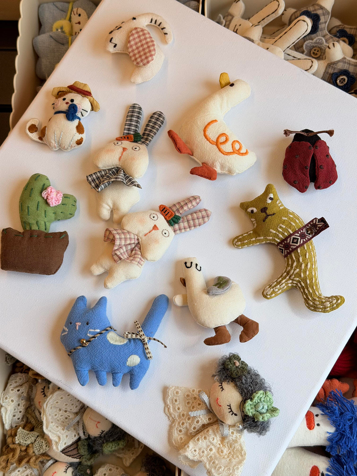 Whimsical Animal Stitched Fabric Brooch Pin