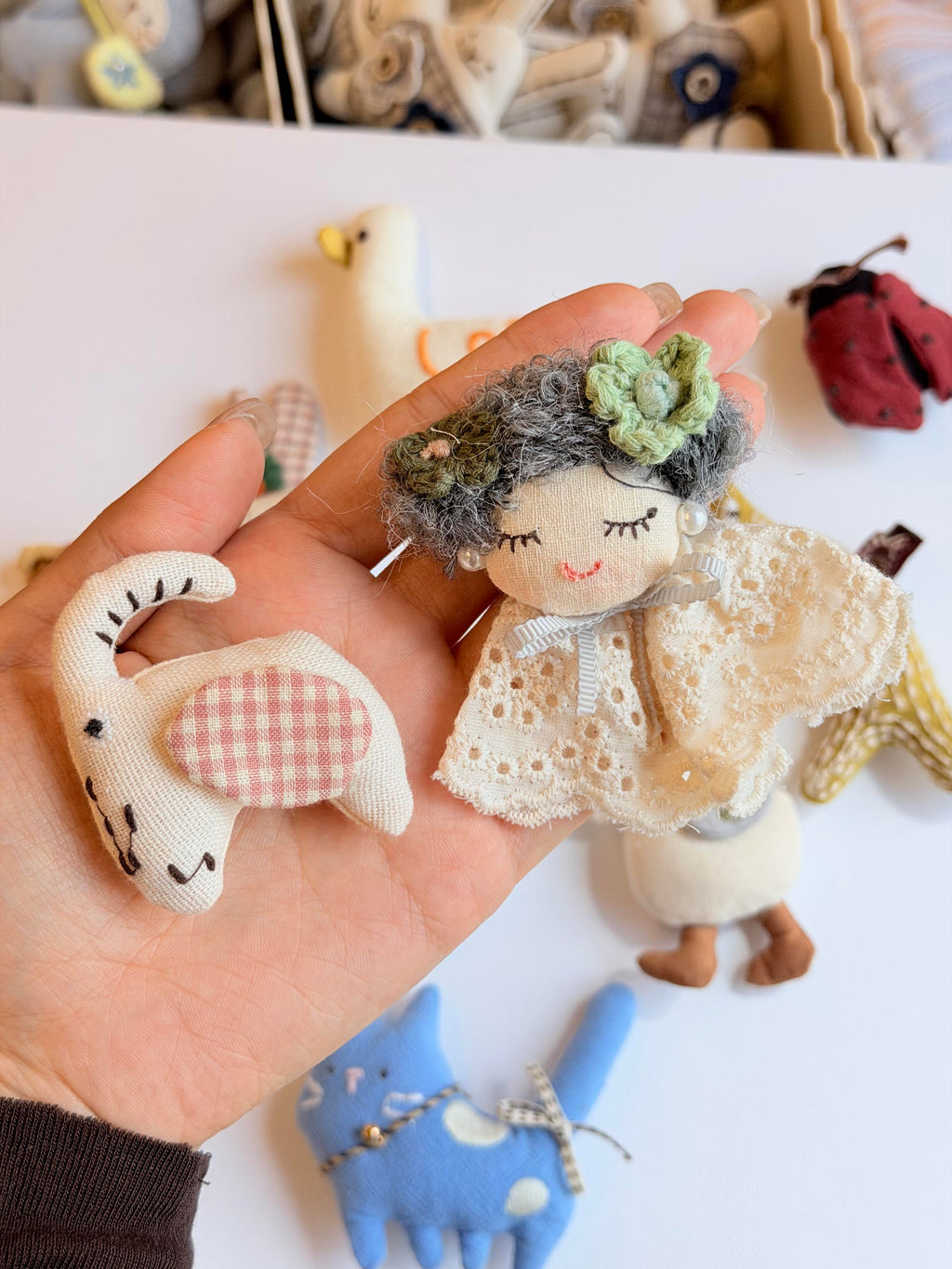 Whimsical Animal Stitched Fabric Brooch Pin