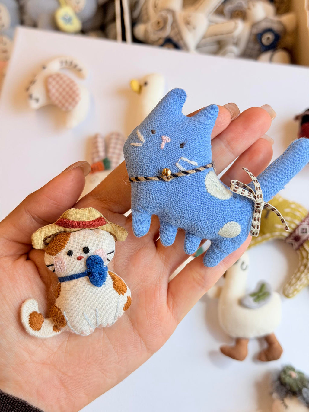Whimsical Animal Stitched Fabric Brooch Pin