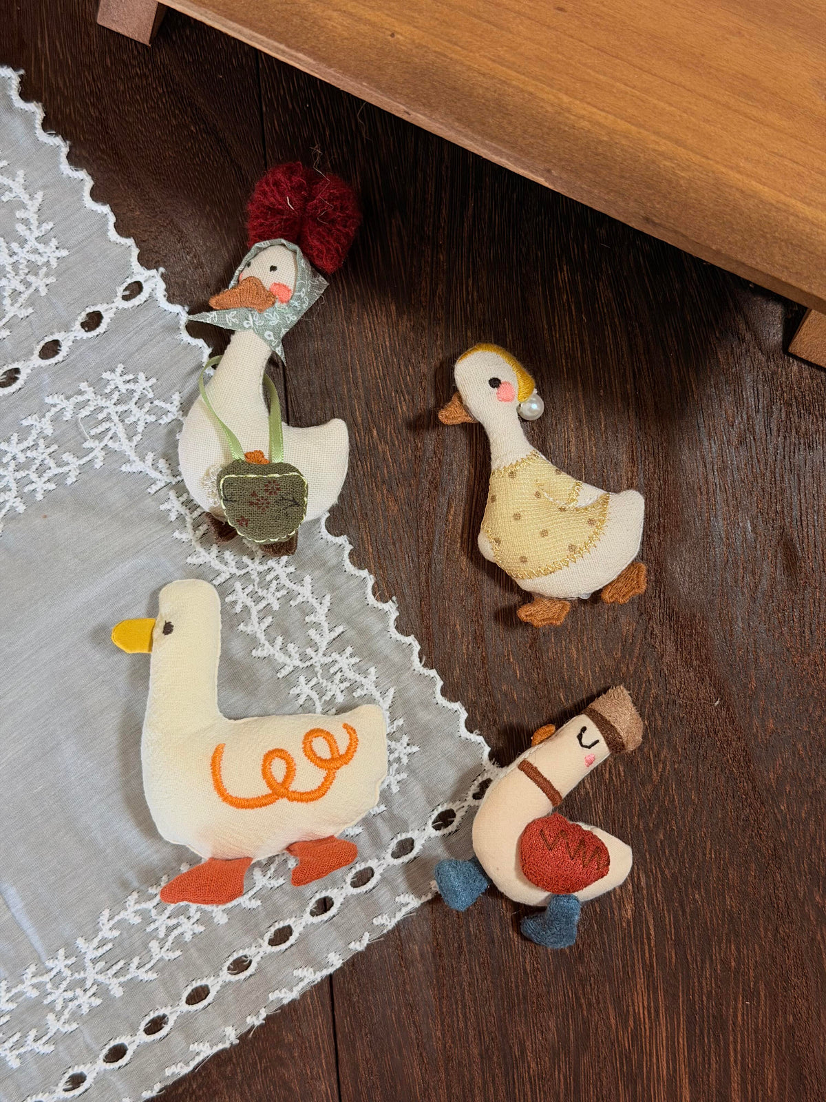Cute Goose And Friends Stitched Fabric DIY Brooch Collection