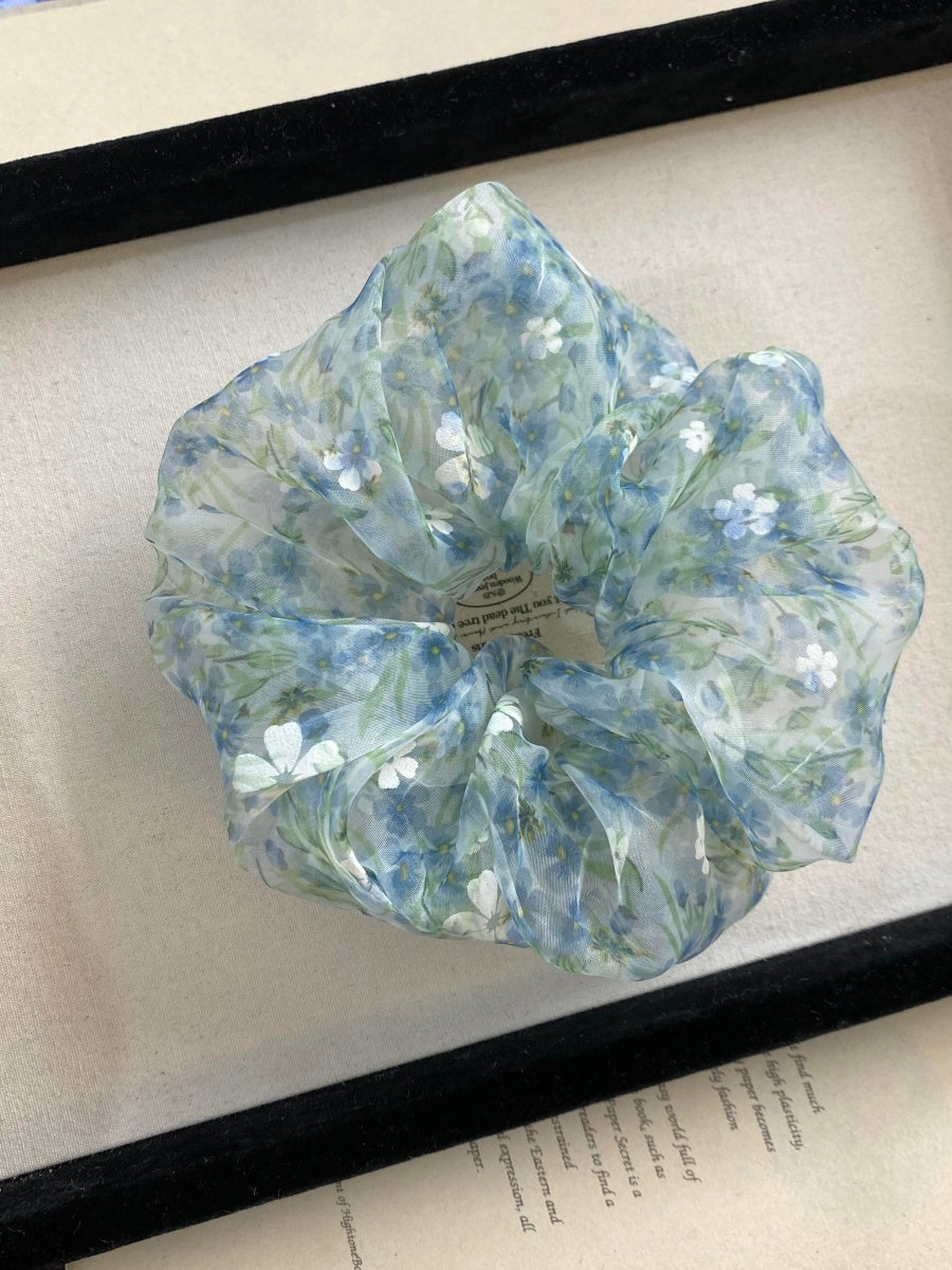 Polka Dot Organza Scrunchie Green Hair Accessory for Women