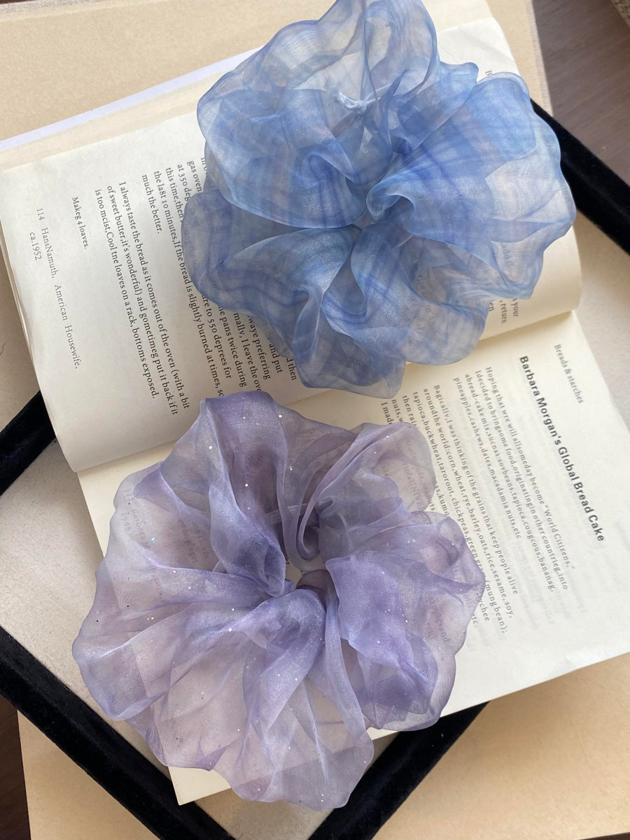 Gradient Blue Mesh Scrunchie Hair Accessory for Women