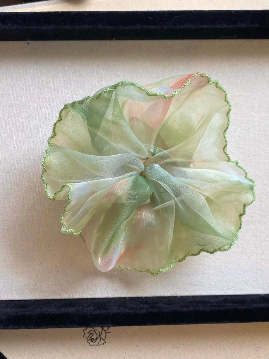 Polka Dot Organza Scrunchie Green Hair Accessory for Women