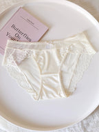 Luxury Low-Waist Satin Panties with Lace Mesh and Pure Cotton Crotch