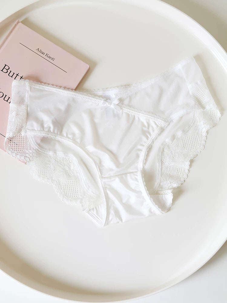 French-Style Satin Seamless Panties with Lace Trim