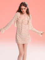 Women's Sweet Floral Low-Neck Spaghetti Strap Nightgown with Ruffled Trim