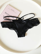 Women's Cross-Back Thong Panties with Bow and Lace Trim