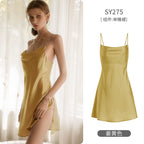 Women's Spaghetti Strap Slit Nightgown with Backless Design