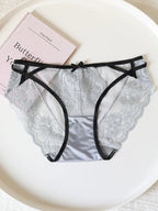 French-Inspired Low-Waist Mesh Panties with Bow and Lace Trim