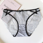 French-Inspired Low-Waist Mesh Panties with Bow and Lace Trim