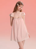 French-Inspired Vintage Nightgown with Flutter Sleeves and Lace Trim