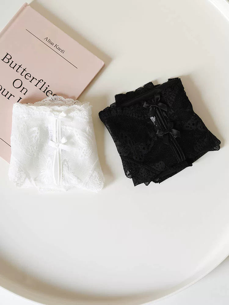 French-Inspired Vintage Mesh Panties with Bow and Lace Trim