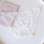 French-Inspired Vintage Panties with Bow Embroidery and Lace Trim