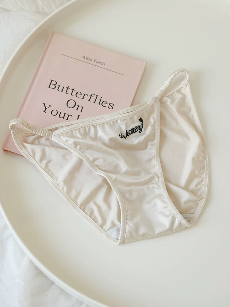French-Inspired Vintage Satin Panties with Embroidery and Lace Trim