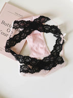 Women's Cross-Cut Hollow Mesh Panties with Lace Trim