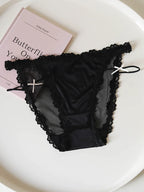French-Inspired Vintage Satin Panties with Bow Leg Ring and Lace Trim