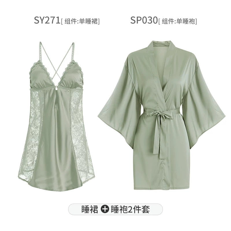 Women's Spaghetti Strap Slit Nightgown with Backless Design