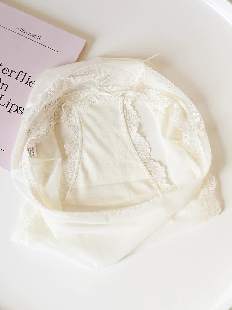 French-Inspired Luxury Silky Satin Panties with Bow and Lace Trim
