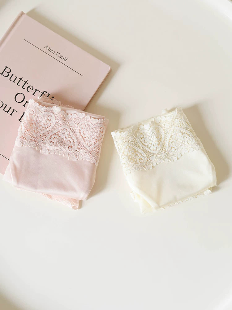 French-Inspired Satin Panties with Sweet Heart and Lace Trim