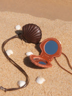 Cute Handmade Cowhide Leather Makeup Mirror Accessory