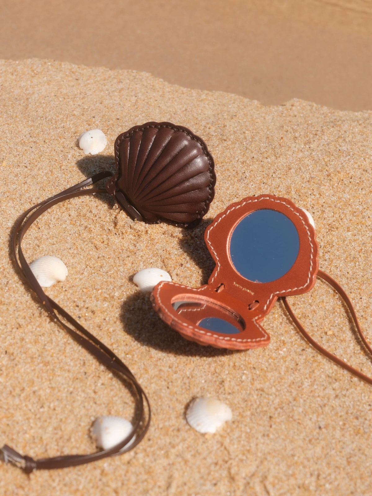 Cute Handmade Cowhide Leather Makeup Mirror Accessory