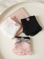 French-Style Lace Panties with Heart Cutout and Mesh Trim