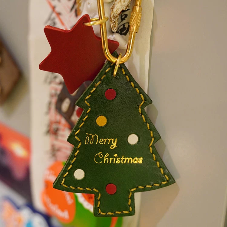 Cute Cartoon Handmade Leather Christmas Tree Pendant Accessory