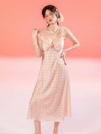 Women's French-Inspired Polka Dot Nightdress with Lace Trim