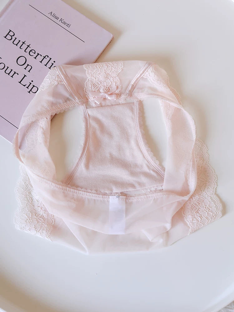 French-Inspired Vintage Panties with Satin Mesh and Lace Trim