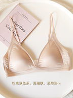 Seamless Lightweight Satin Deep V Triangle Cup Wireless Bra with Thin Straps