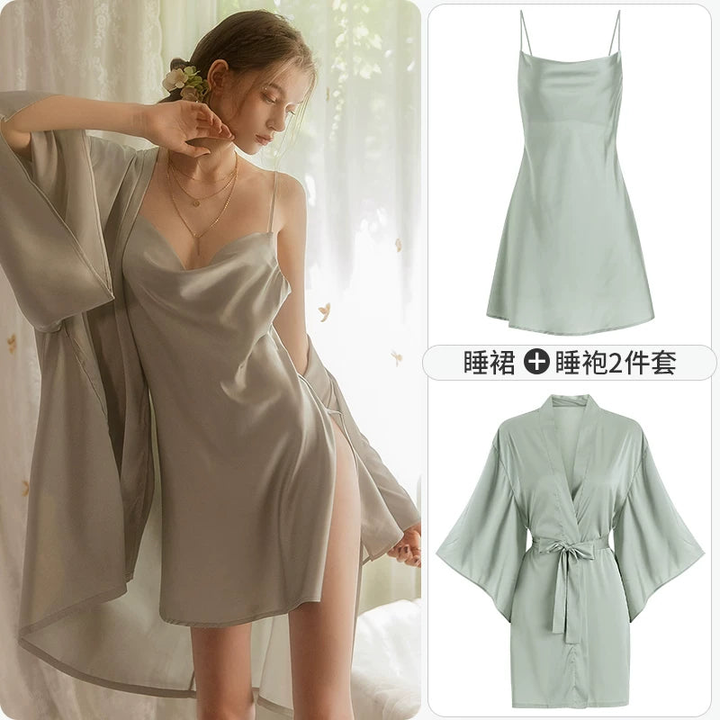 Women's Spaghetti Strap Slit Nightgown with Backless Design