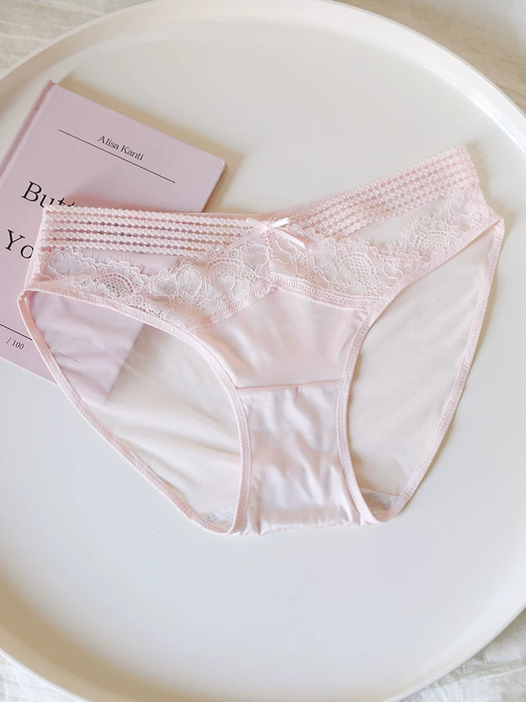 French-Inspired Vintage Mesh Panties with V-Waist and Lace Trim