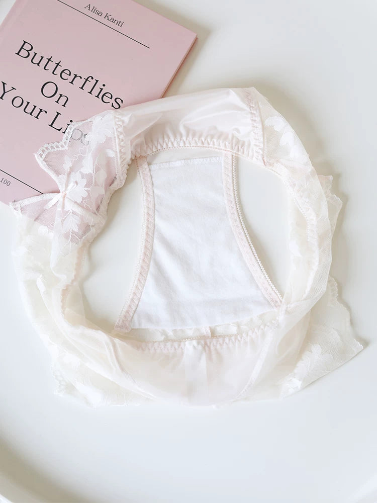 French-Inspired Vintage Panties with Bow and Floral Lace Trim