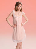 French-Inspired Vintage Camisole Nightgown with Lace Trim and Alluring Slit