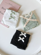 French-Inspired Vintage Mesh Panties with Double Bow and Lace Trim