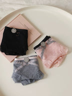 French-Style Lace Panties with Heart Cutout and Mesh Trim