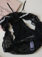 Sweet Heart-Shaped Mesh Panties with Bow and Lace Trim