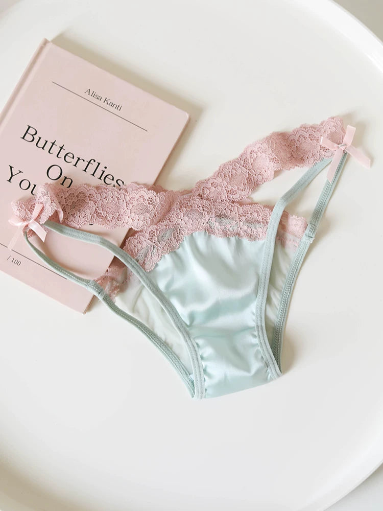 Women's Cross-Cut Hollow Mesh Panties with Lace Trim