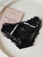 Sweet Heart-Shaped Mesh Panties with Bow and Lace Trim