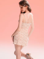 Women's Sweet Floral Low-Neck Spaghetti Strap Nightgown with Ruffled Trim