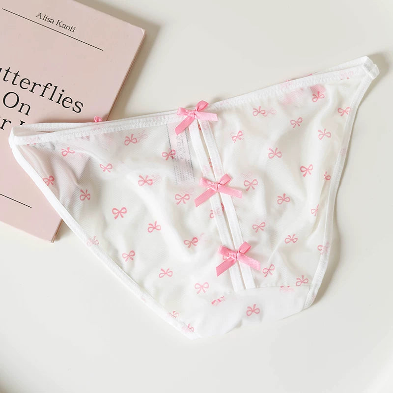 French-Inspired Vintage Panties with Bow Embroidery and Lace Trim