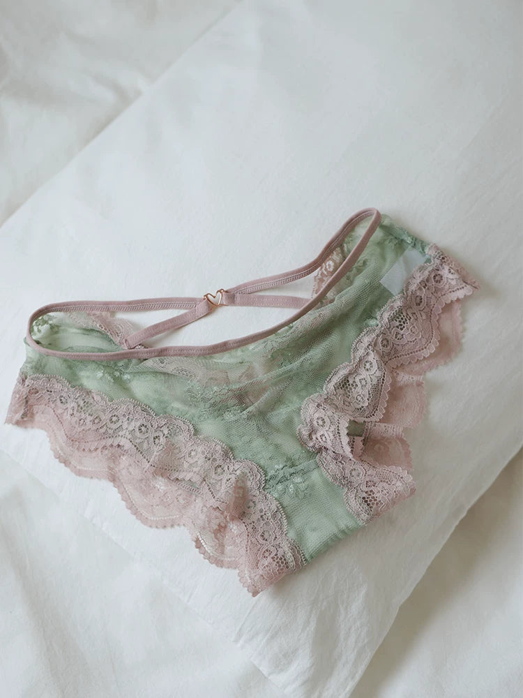 French-Inspired Lace Panties with Mesh Hollow-Out and Pure Cotton Crotch