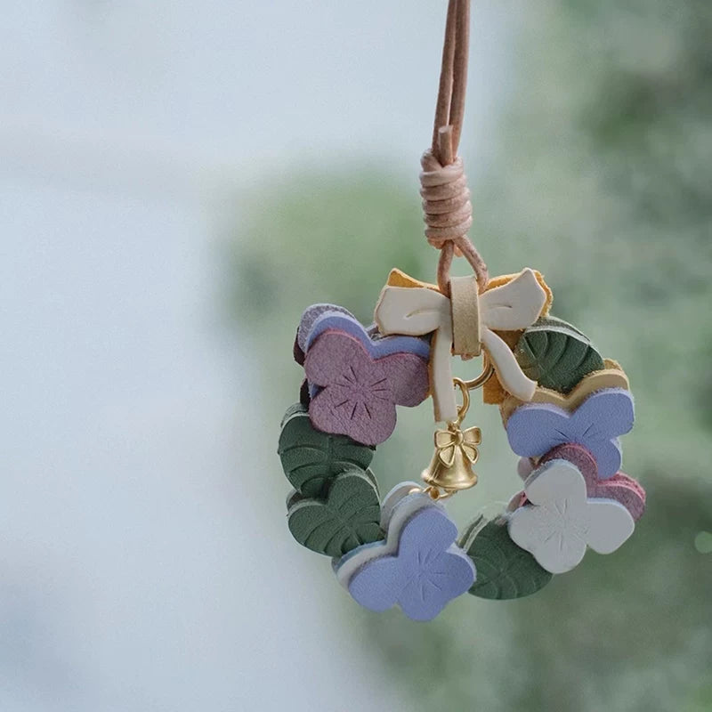 Cute Handmade Floral Wreath Bag Charm Car Pendant Accessory