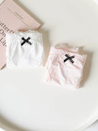 French-Inspired Vintage Panties with Bow Embroidery and Lace Trim