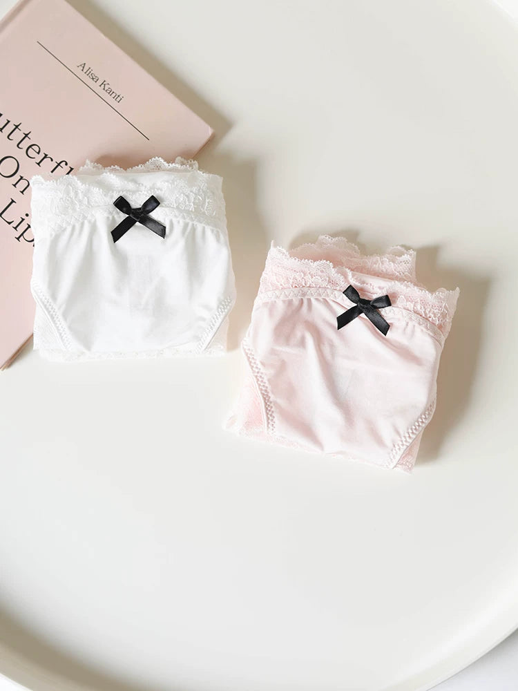 French-Inspired Vintage Panties with Bow Embroidery and Lace Trim