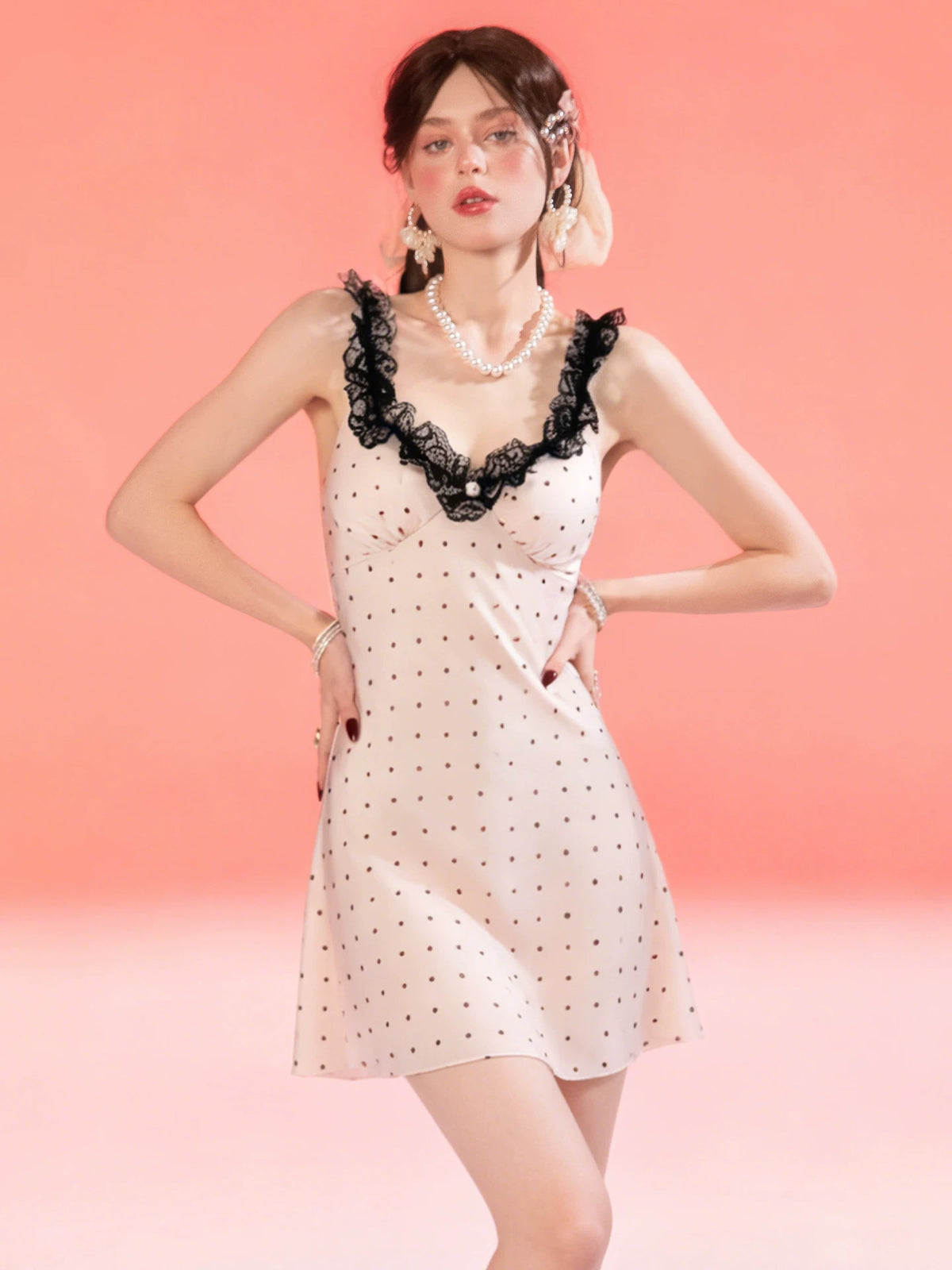 French-Inspired Vintage Camisole Nightdress with Lace Trim