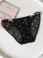 French-Inspired Vintage Panties with Bow Embroidery and Lace Trim