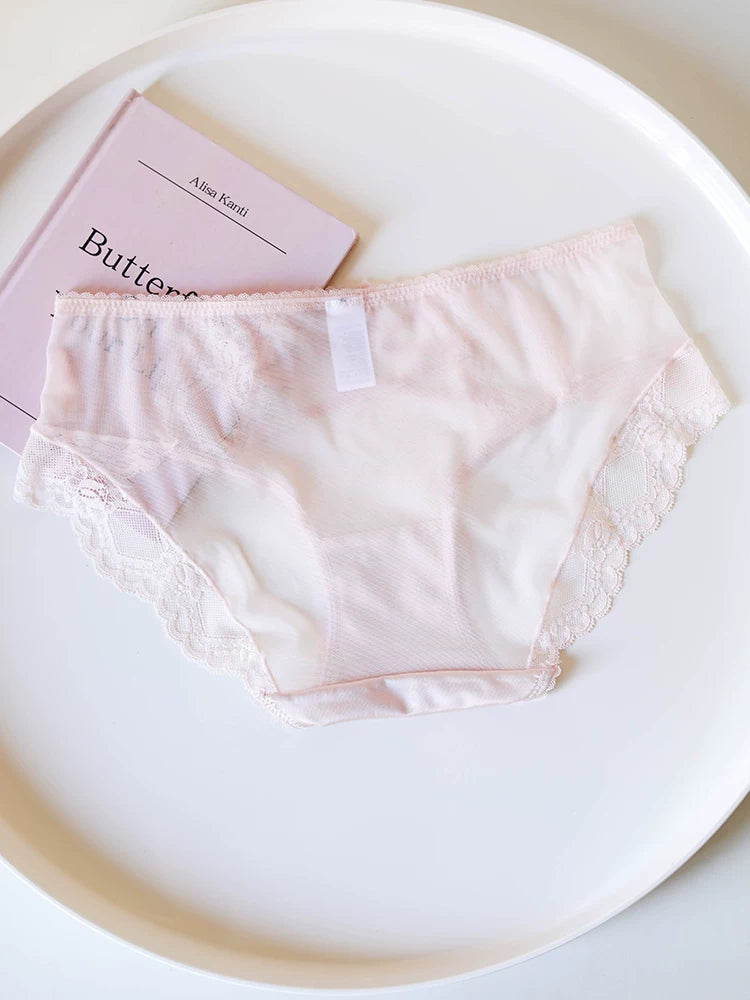 French-Inspired Vintage Mesh Panties with Bow and Lace Trim