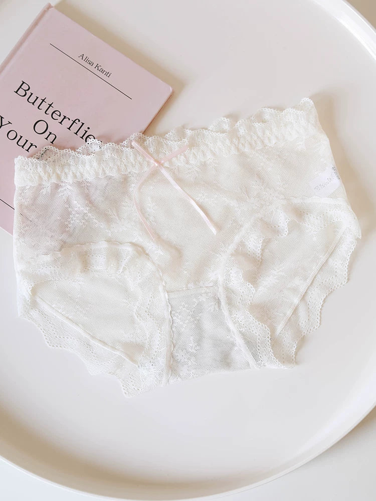 Sweet Mesh Panties with Bow Detail and Lace Trim