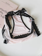 Lace-Trimmed Low-Waist Thong Panties with Thin Straps and Satin Mesh
